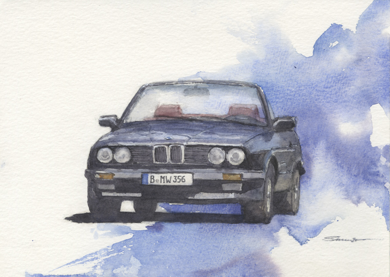 BMW E30 325i Cabrio in Aquarell