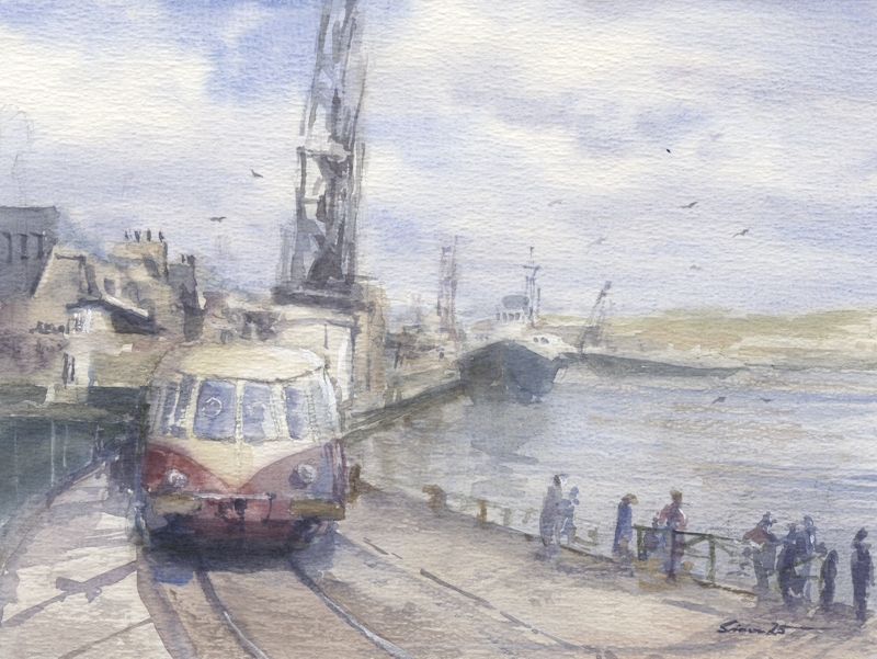 Autorail Renault ABJ 2 im Bahnhof von Dieppe Maritime in Aquarell