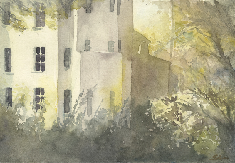 Skizze von Gerhard Richters „Besetztes Haus“ (Neue Nationalgalerie Berlin)