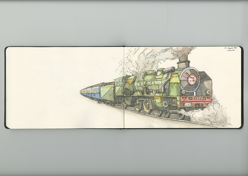 Skizzen mit Bleistift, Fineliner und Aquarell unterwegs im Skizzenbuch. Ferien und freies Zeichnen.