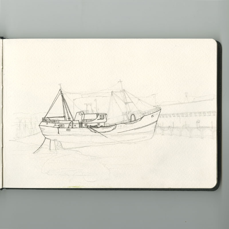 Skizzen mit Bleistift, Fineliner und Aquarell unterwegs im Skizzenbuch. In den Ferien ein paar Tage in der Bretagne, Frankreich