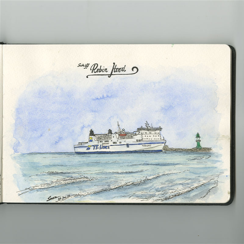 Skizzen mit Bleistift, Fineliner und Aquarell unterwegs im Skizzenbuch. Ferien und freies Zeichnen.