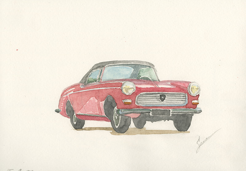 Illustration eines Oldtimers in lockerem Aquarell.