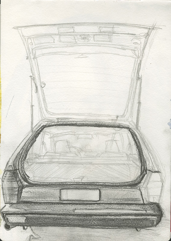 Schnelle Skizze eines Oldtimers mit Bleistift.