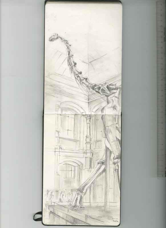 Eine schnelle Finelinerskizze mit lockerem Strich eines Hauses am Berg.