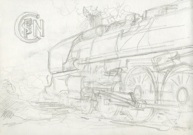 Eine schnelle Finelinerskizze mit lockerem Strich eines Hauses am Berg.