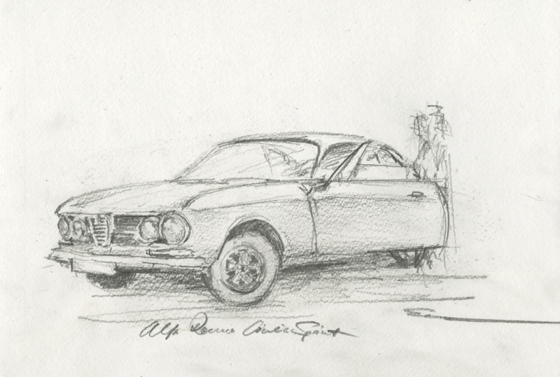 Eine schnelle Finelinerskizze mit lockerem Strich eines Hauses am Berg.